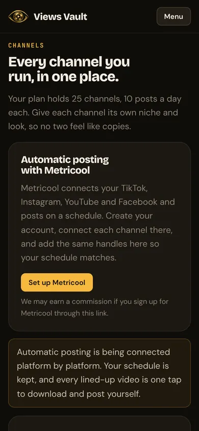 Channels and auto-posting on a phone